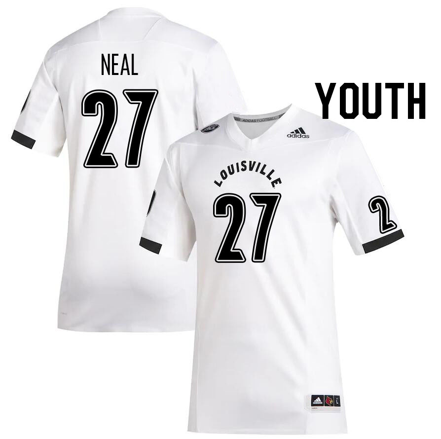Youth #27 Devin Neal Louisville Cardinals College Football Jerseys Stitched Sale-White - Click Image to Close